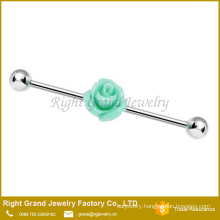 Surgical Steel Light Green Resin Rose Flower Ear Industrial Barbell 14 Gauge